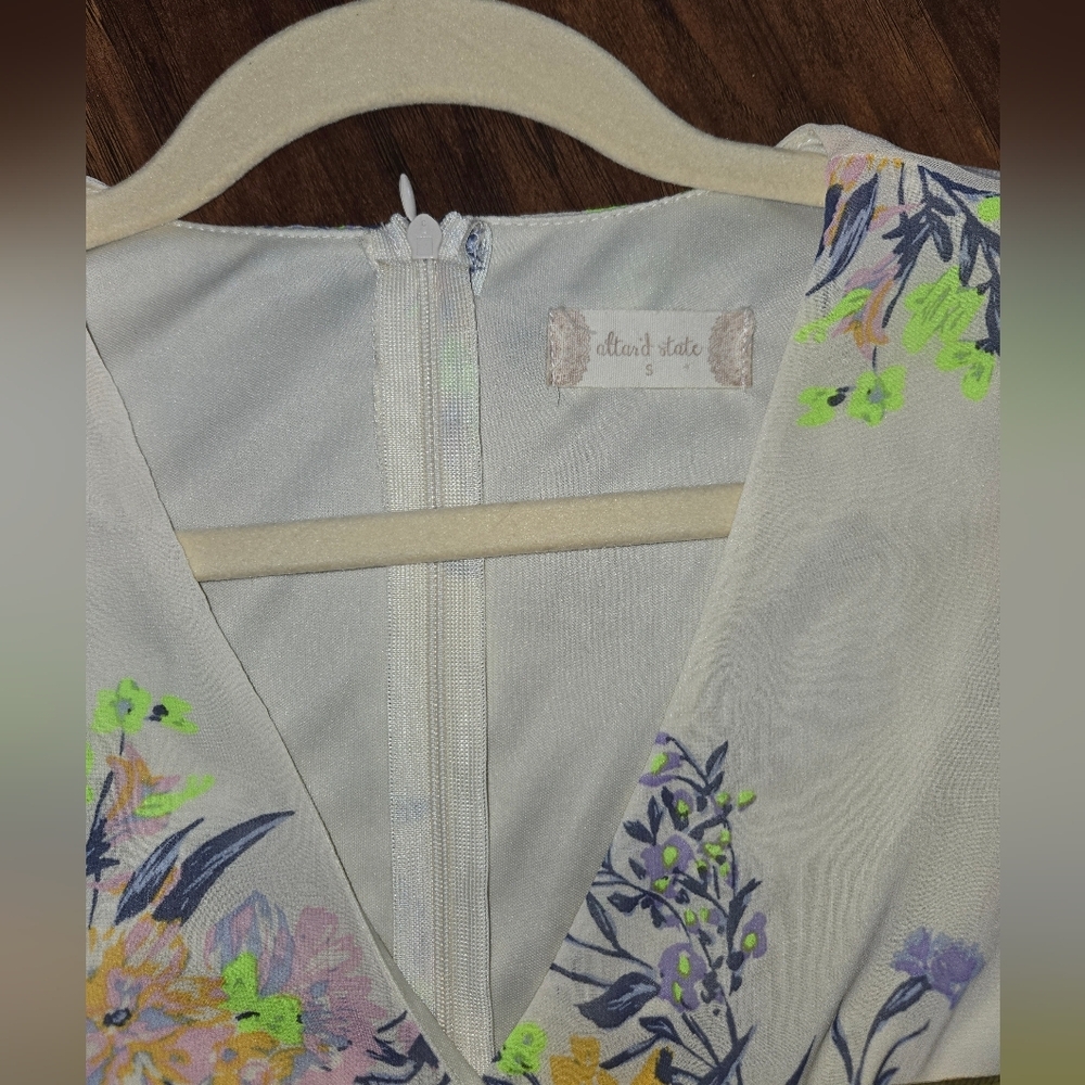 Altar'd State Ivory Floral Long Sleeve V Neck Ruffle Romper - Picture 8 of 12